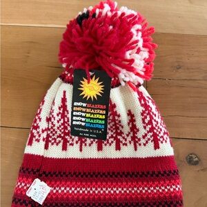 Vintage SnowBlazers Red , Black and White Pure Wool Pompom Hat Snow Ski USA NEW